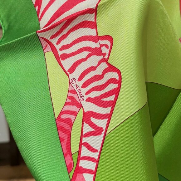 Hermès Green Pink "Les Zebres II" 90cm Silk Square Scarf - Picture 6 of 10